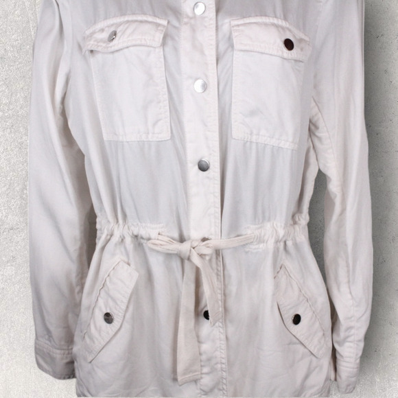 LOFT Utility Jacket Snap Button Drawstring in White Women's Size Small - Picture 7 of 15